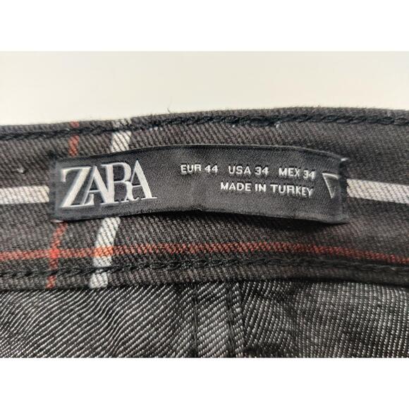 Zara Trousers Womens Size US 34 Black Red Plaid High Rise Slim‎ Fit Tailored - Picture 6 of 11